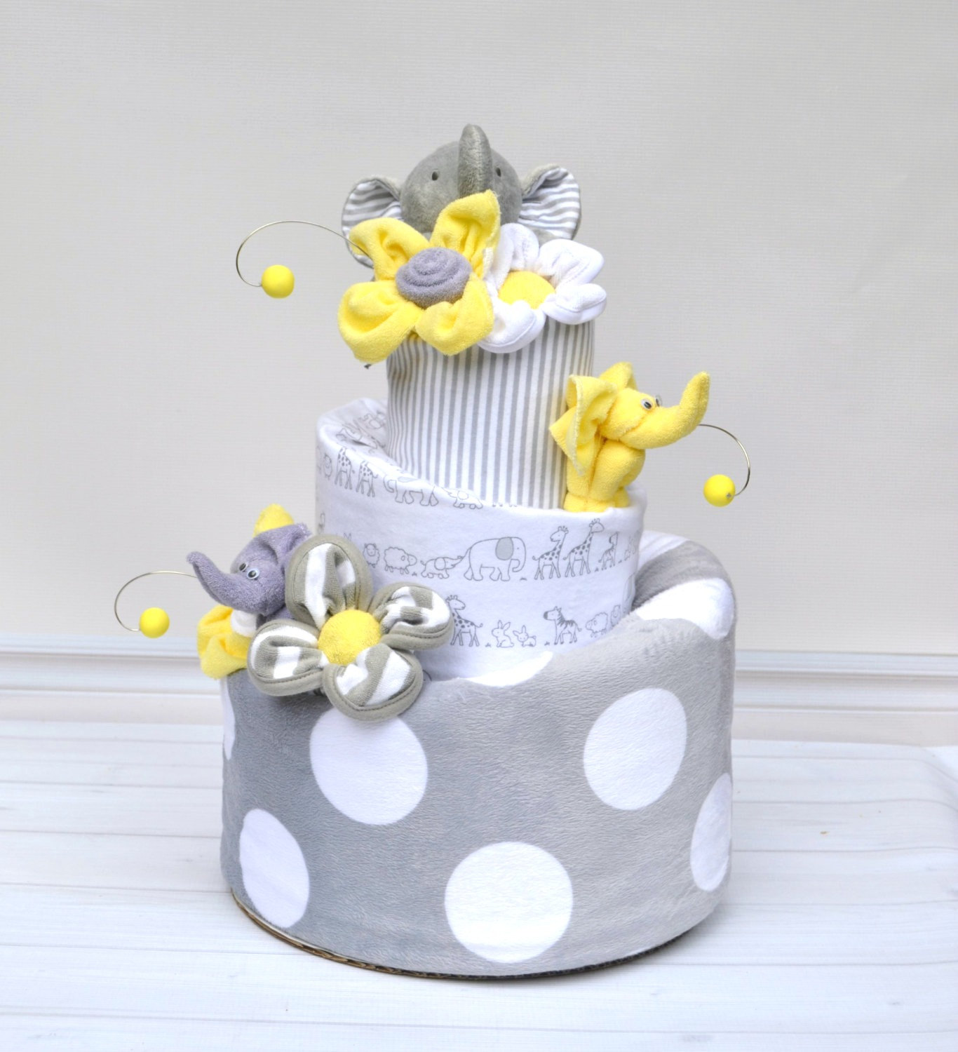 Yellow and Gray Elephant Baby Shower Cake