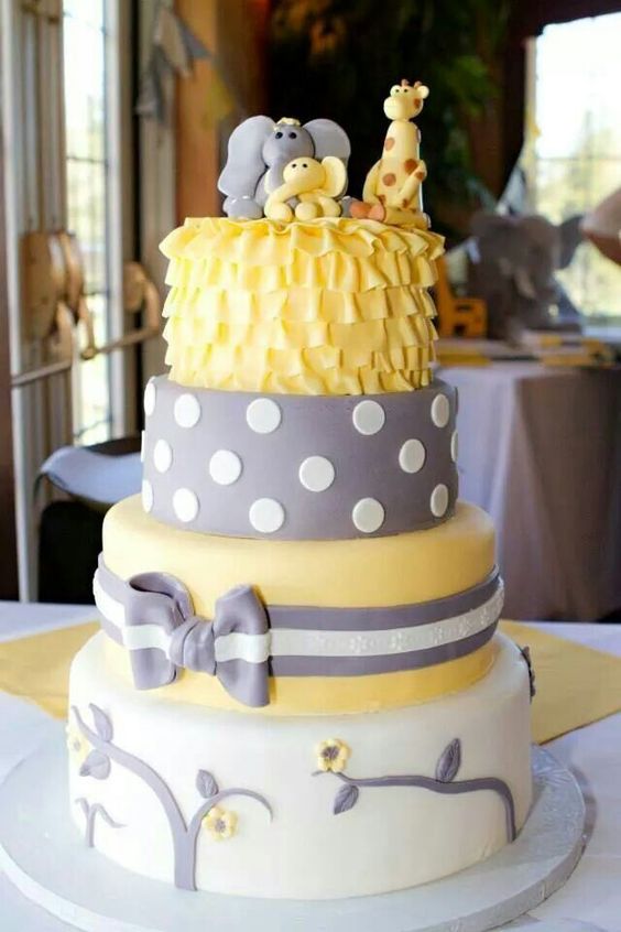 Yellow and Grey Baby Shower Cake