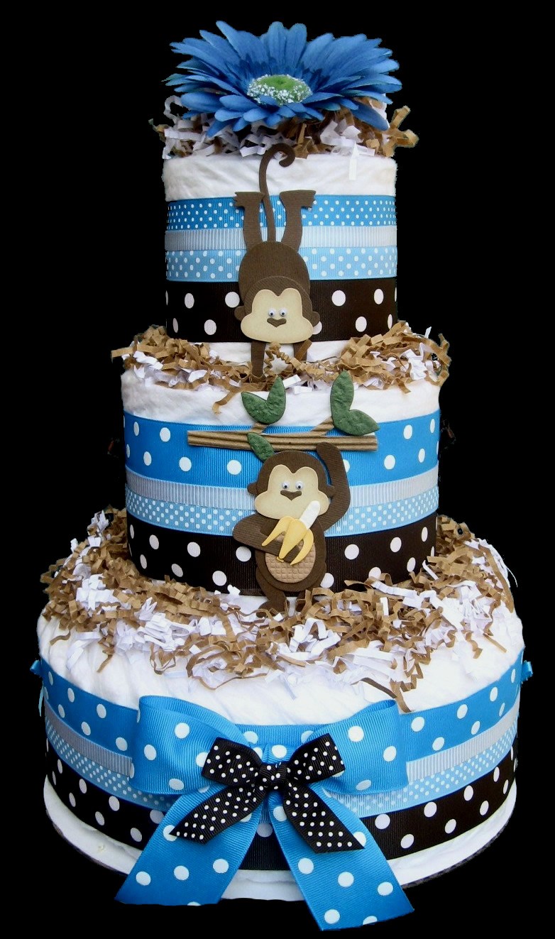 'Blue Diaper Cake Baby Shower Monkey'