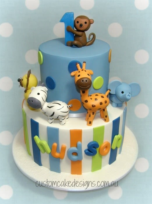 Animal First Birthday Cake