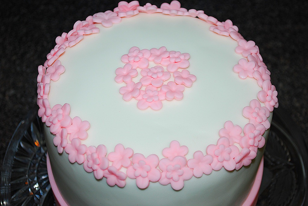 Birthday Cake with Pink Flowers