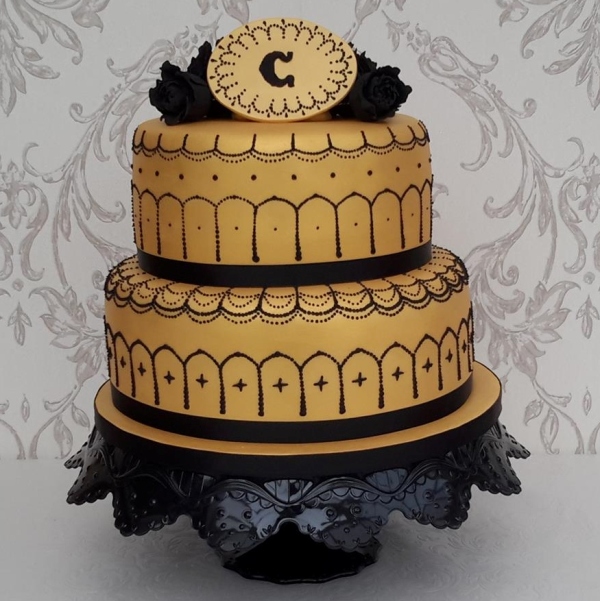 Black and Gold 2 Tier Birthday Cakes