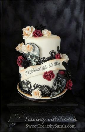 Black Skull Wedding Cake with Roses