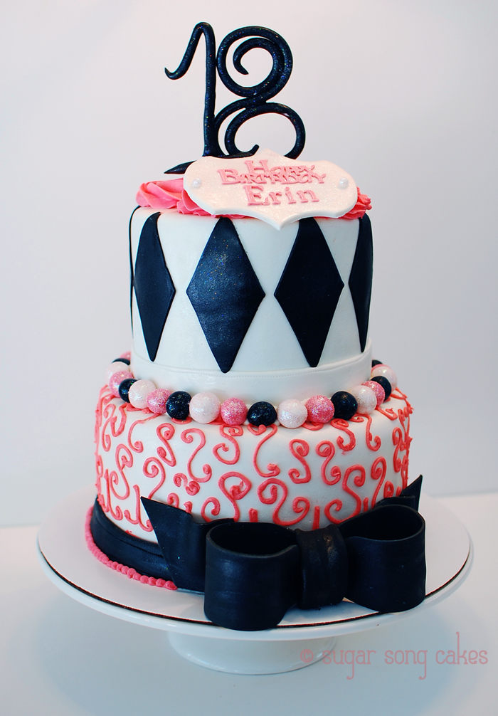 Black White Pink Birthday Cake