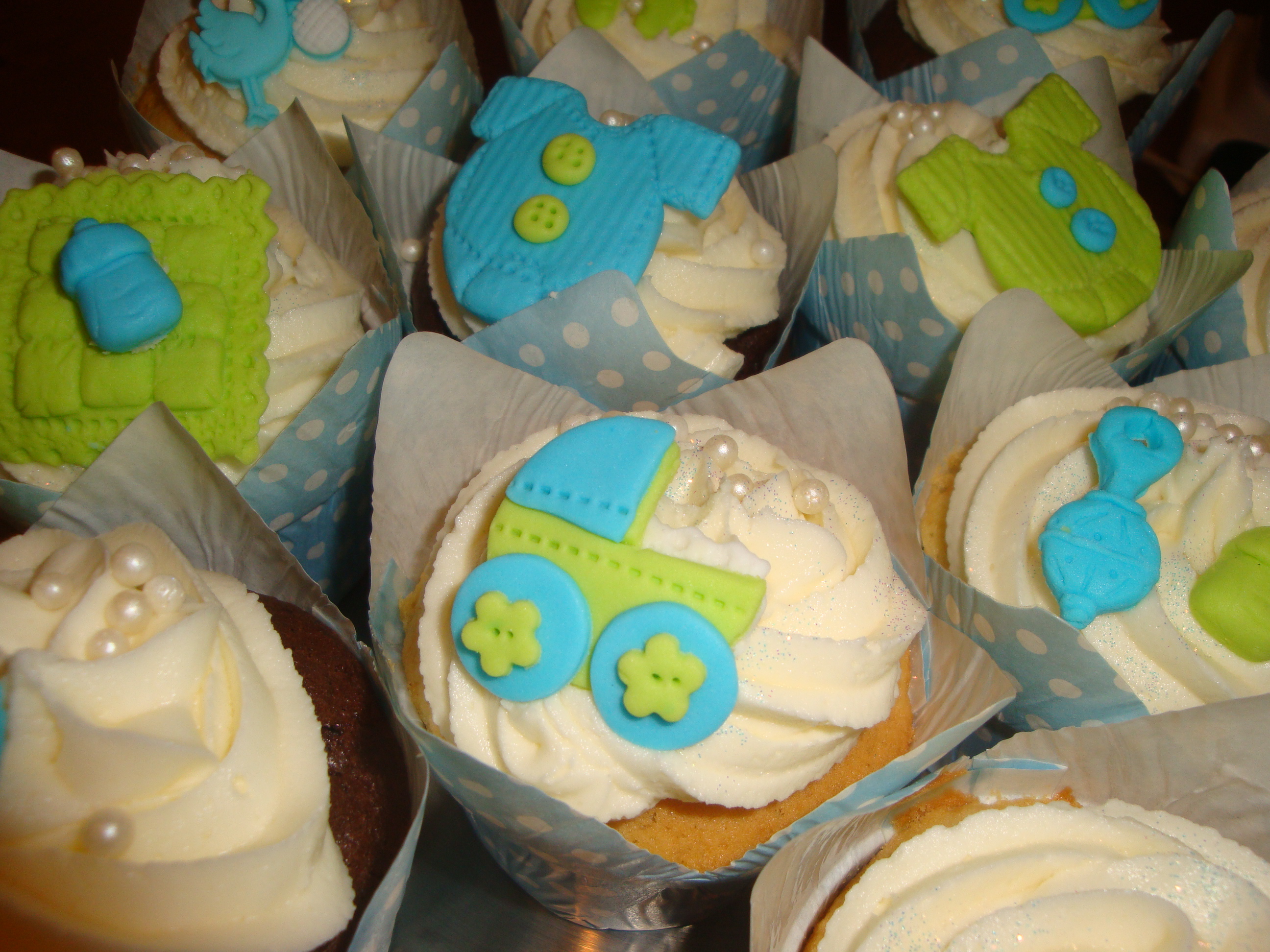 Blue and Green Baby Shower Cupcakes