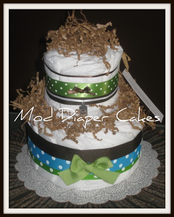 Blue Green and Brown Diaper Cake