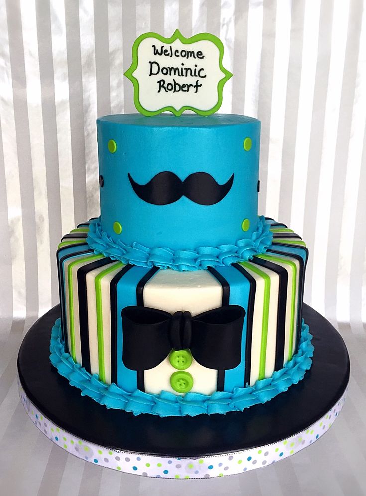 Bow Tie and Mustache Baby Shower Cake