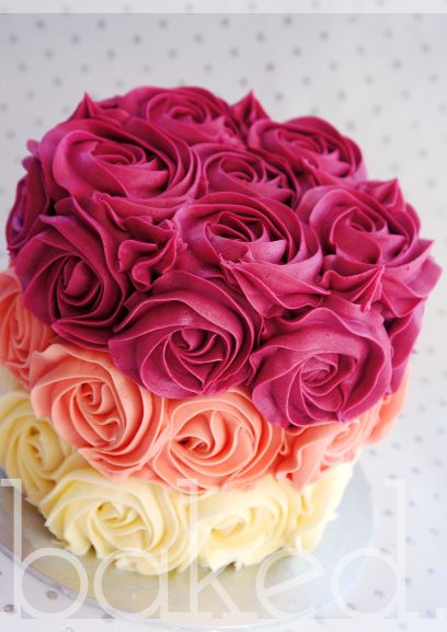 Buttercream Rose Ombre Birthday Cake