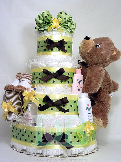 Green and Brown Diaper Cake