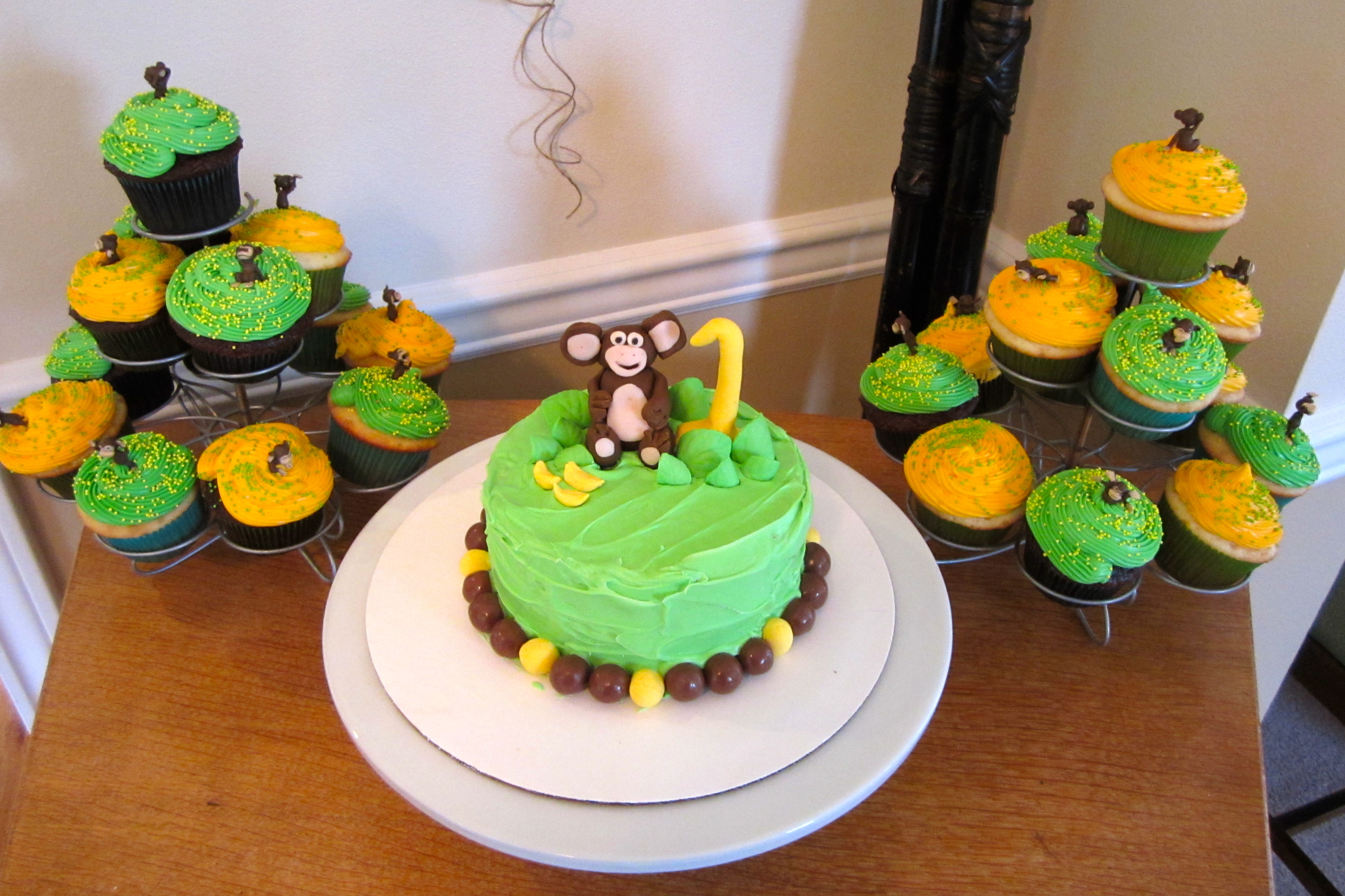 Monkey Theme 1st Birthday Cake