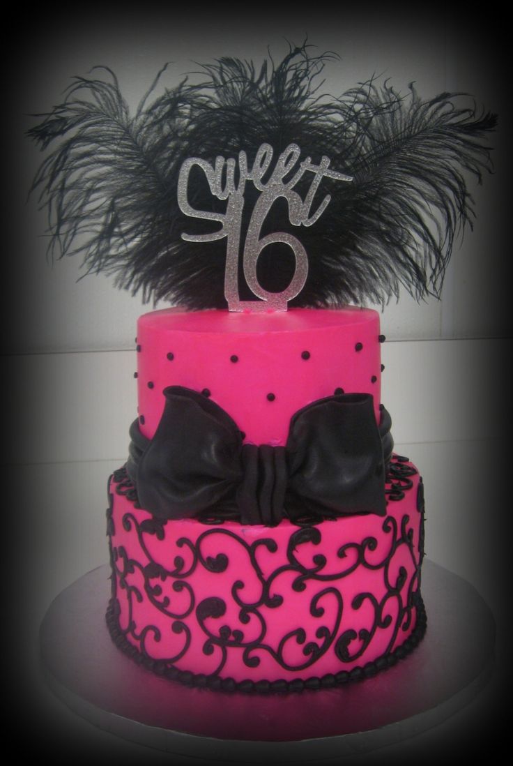 Pink and Black Sweet 16 Birthday Cake