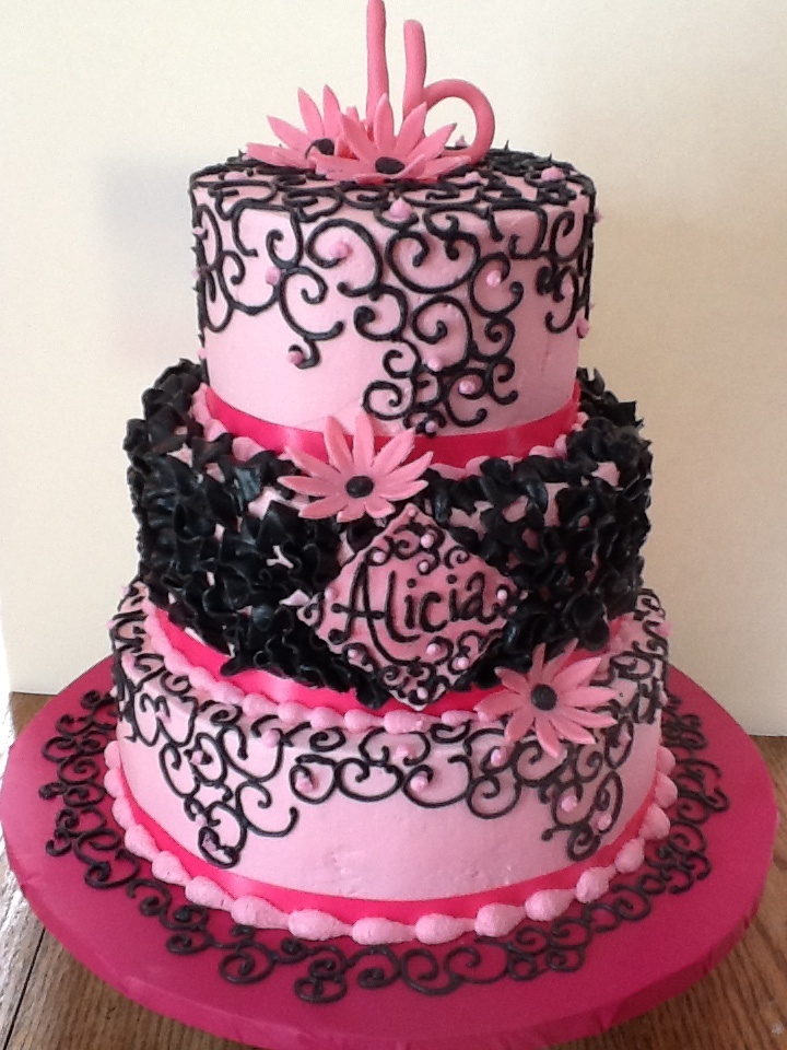 Pink and Black Sweet 16 Cake