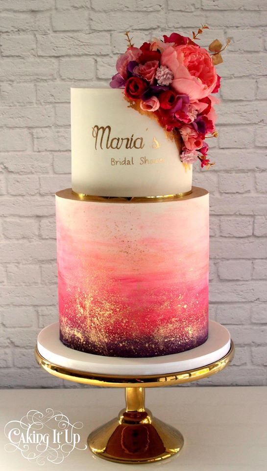 Pink and Gold Wedding Cake