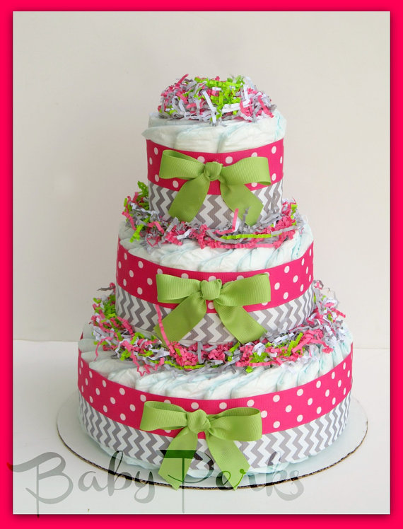 Pink and Green Baby Girl Diaper Cake