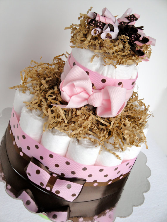 Pink Polka Dots Diaper Cakes for Girls