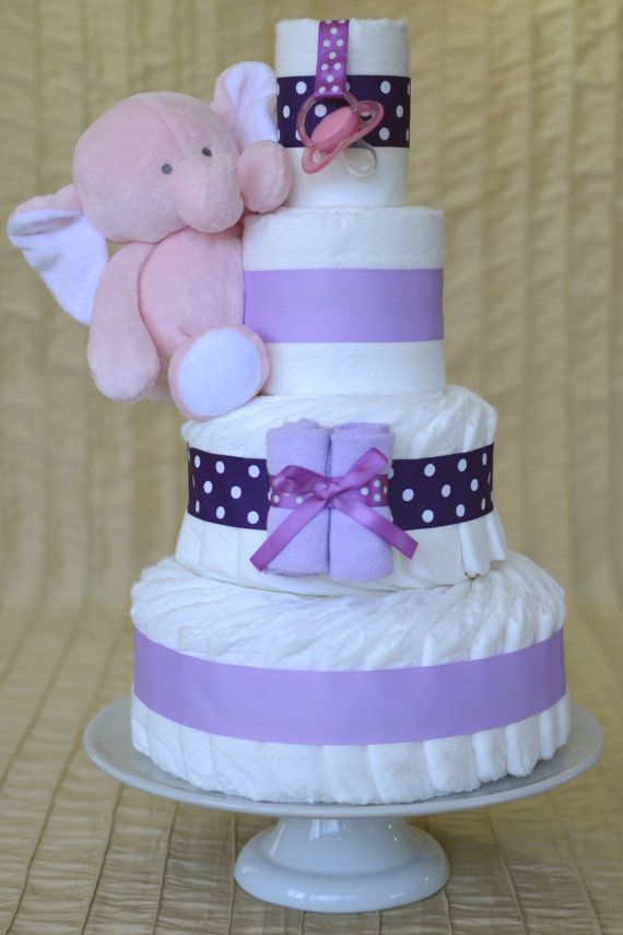 Purple and Pink Baby Girl Diaper Cake