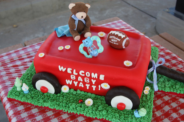 Red Wagon Baby Shower Cake