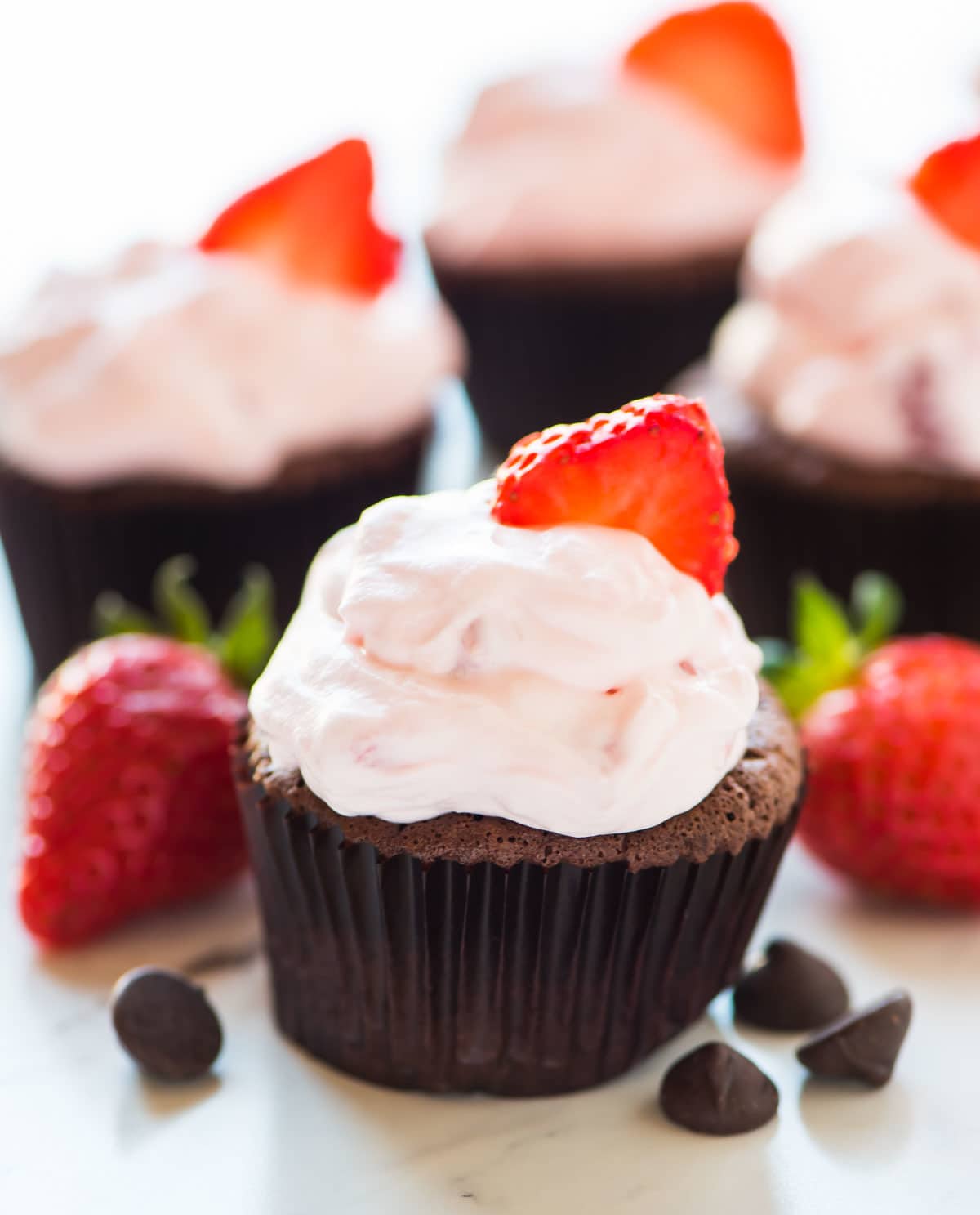 Strawberry Cupcakes with Chocolate Mousse