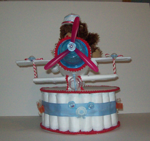 Airplane Baby Shower Diaper Cake Centerpiece