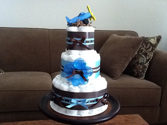 Airplane Baby Shower Diaper Cake Centerpiece