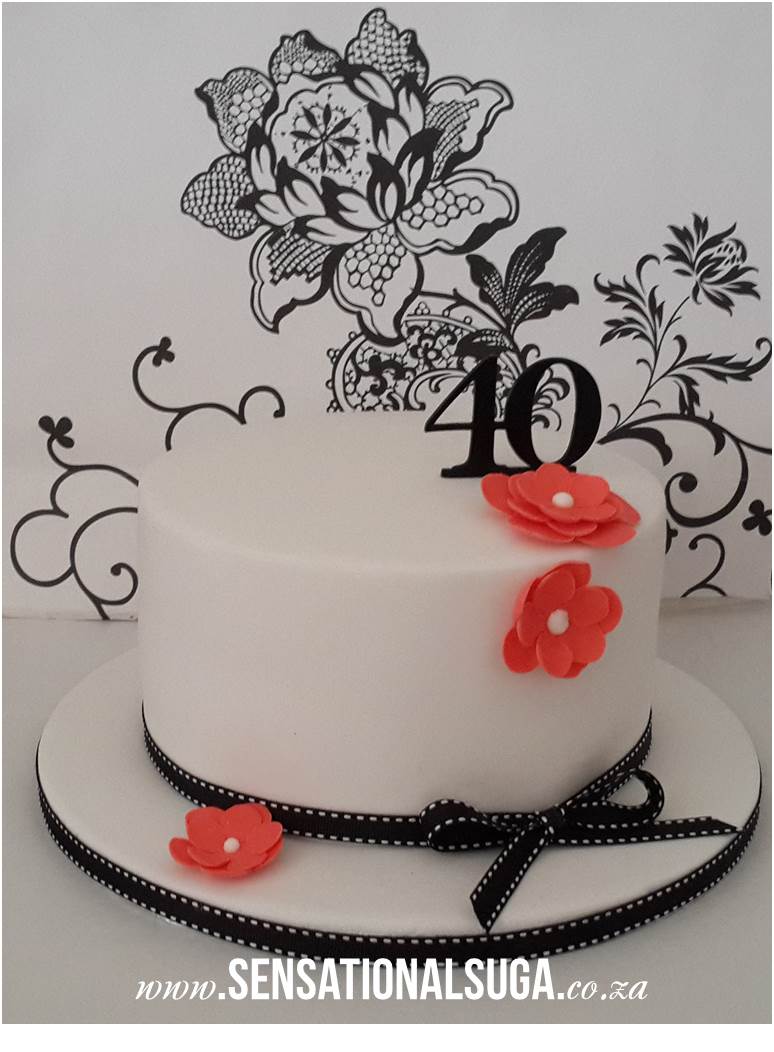 Black and White 40th Birthday Cake