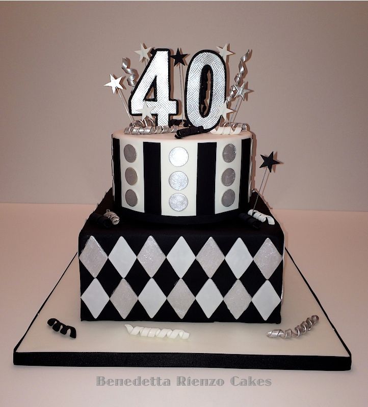 Black and White 40th Birthday Cake