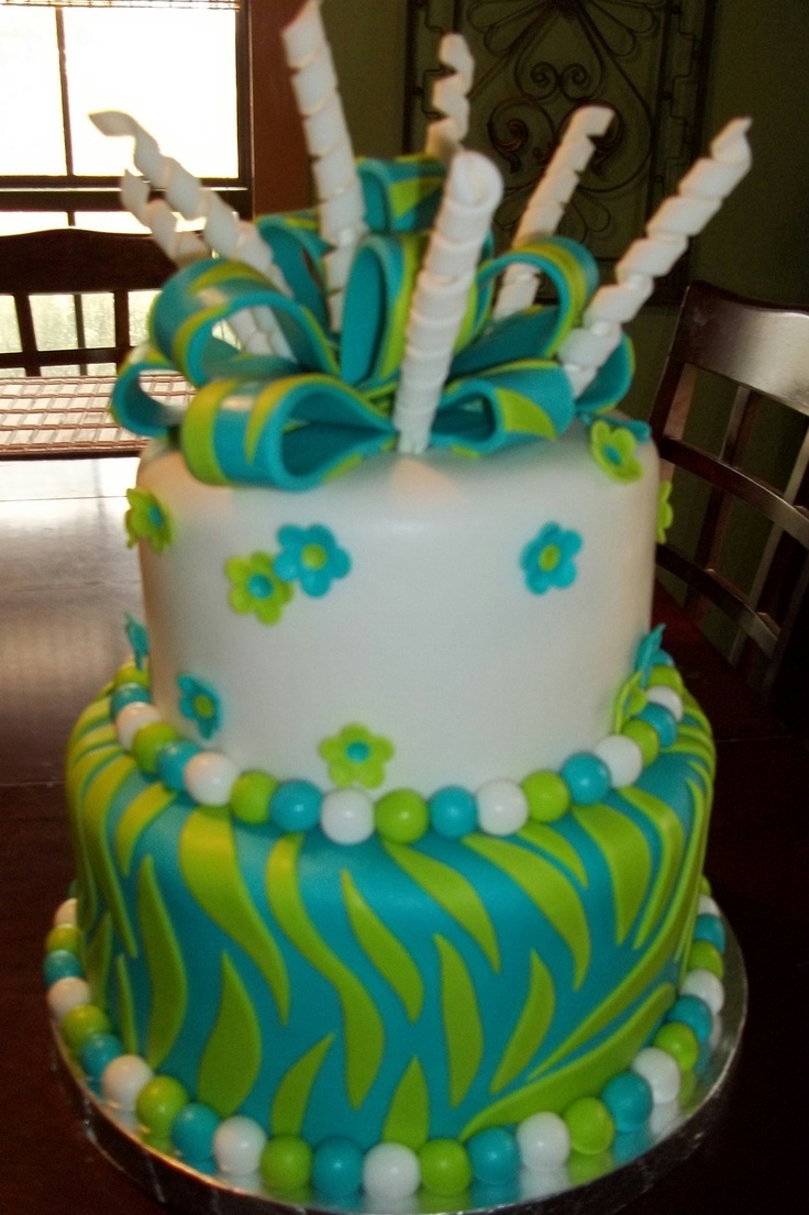 Blue and Green Birthday Cake