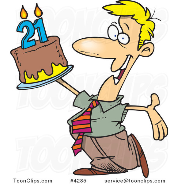 Cartoon Man Holding Birthday Cake