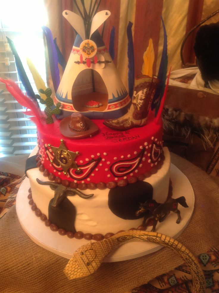 Cowboy and Indian Birthday Party Cake