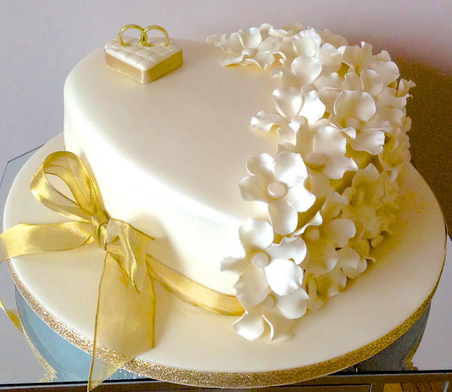 Cream and Gold Heart Shaped Cakes