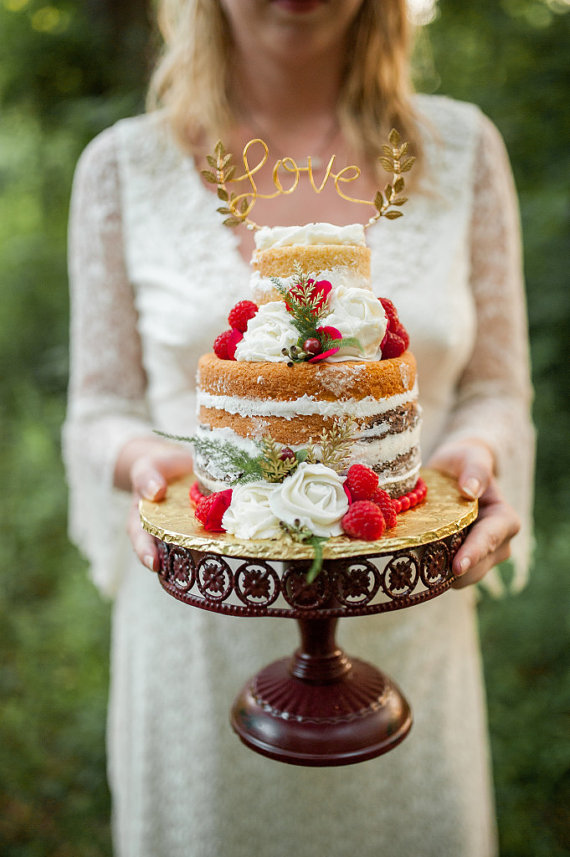 Gold Wedding Cake Topper Love