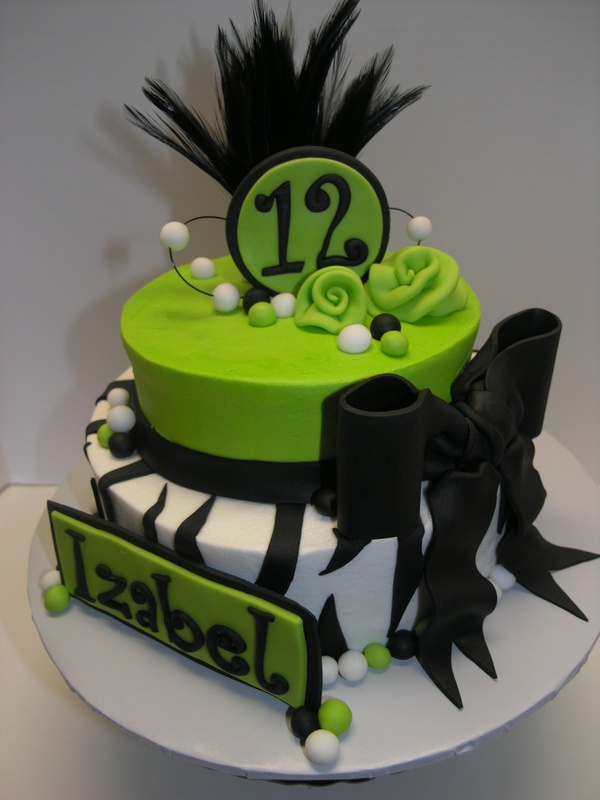 Lime Green and Zebra Birthday Cake