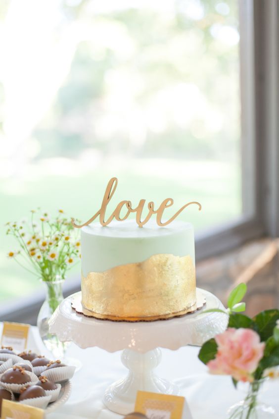 Mint and Gold Wedding Cake