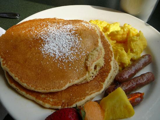 Pancakes and Scrambled Eggs with Sausage