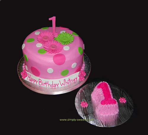 Pink and Green First Birthday Cake