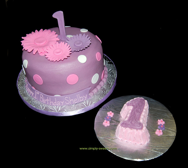 Pink and Purple First Birthday Cake