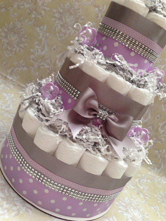 Purple and Gray Baby Shower Cake