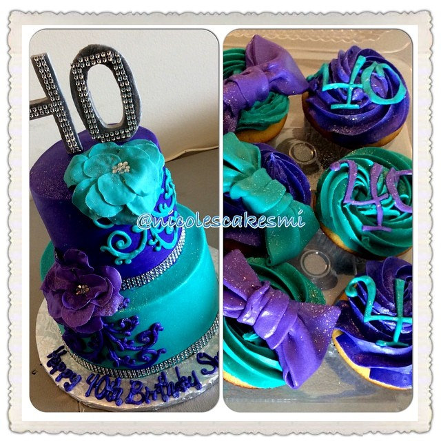 Purple and Teal Birthday Cake