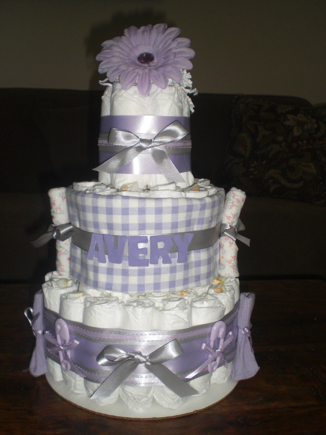 Purple Baby Shower Diaper Cake