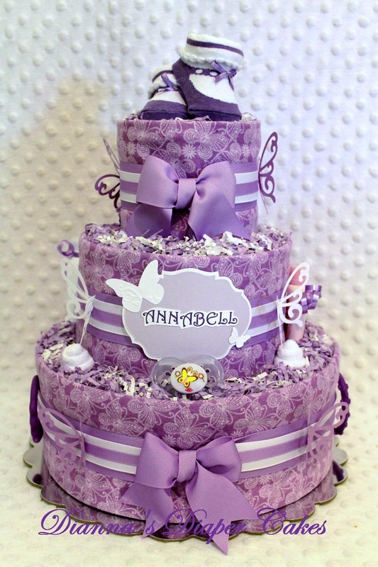 11 Photos of Diaper Cakes For Baby Girl In Purple And White