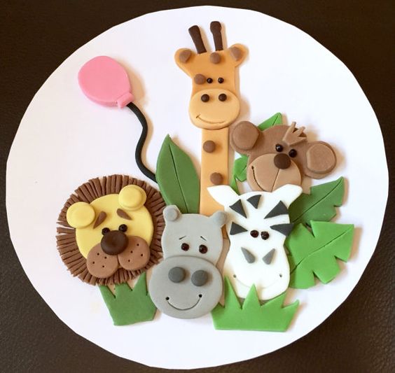 Round Jungle Animal Birthday Cakes