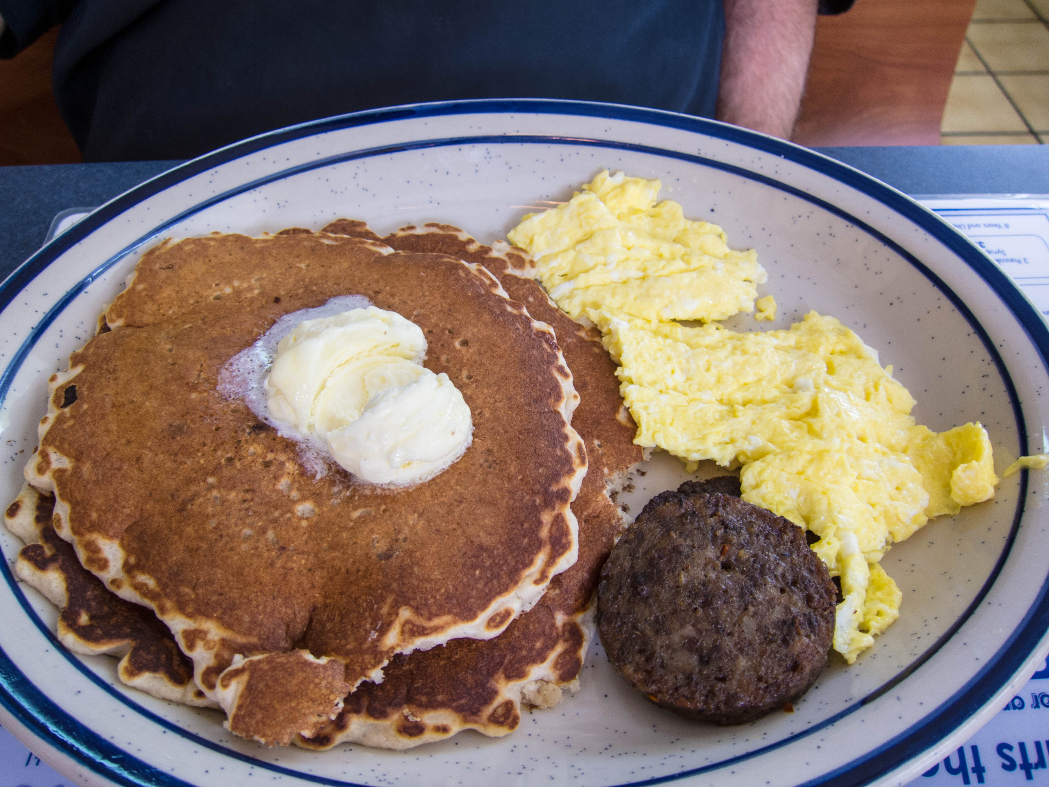 Scrambled Eggs Pancakes and Sausage