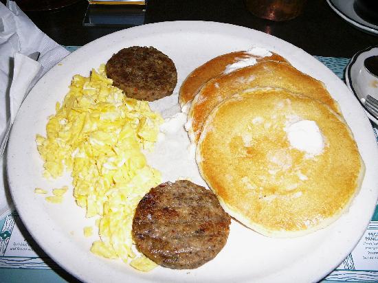 Scrambled Eggs Pancakes and Sausage