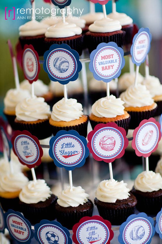 Sports Theme Baby Shower Cupcakes