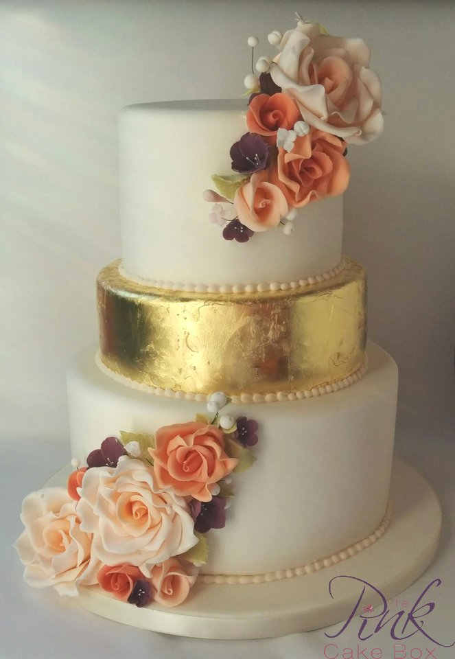 Wedding Cake with Gold Leaves