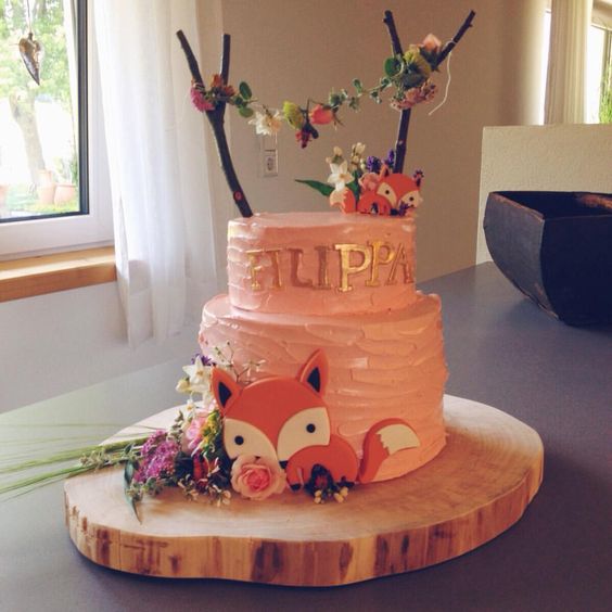 Woodland Fox Baby Shower Cake