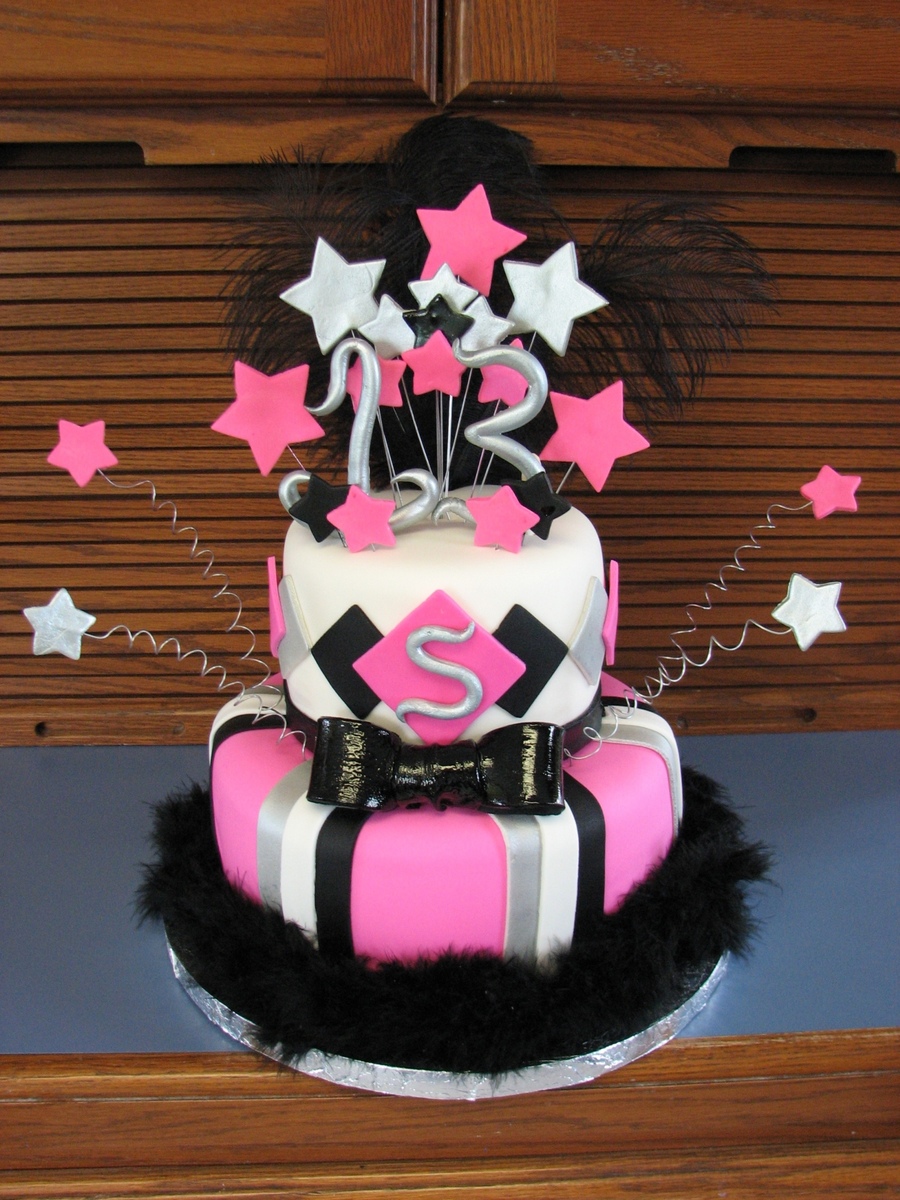 Black and Pink 13th Birthday Cake