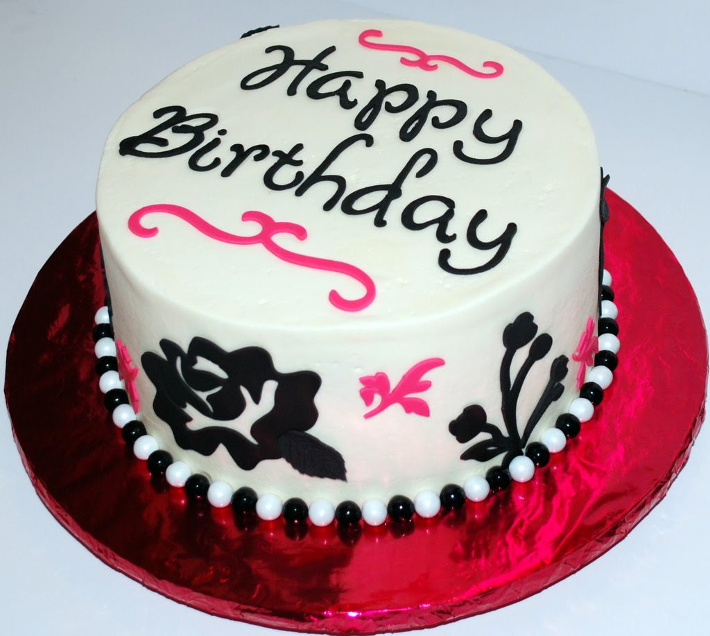 Black and White Happy Birthday Cake