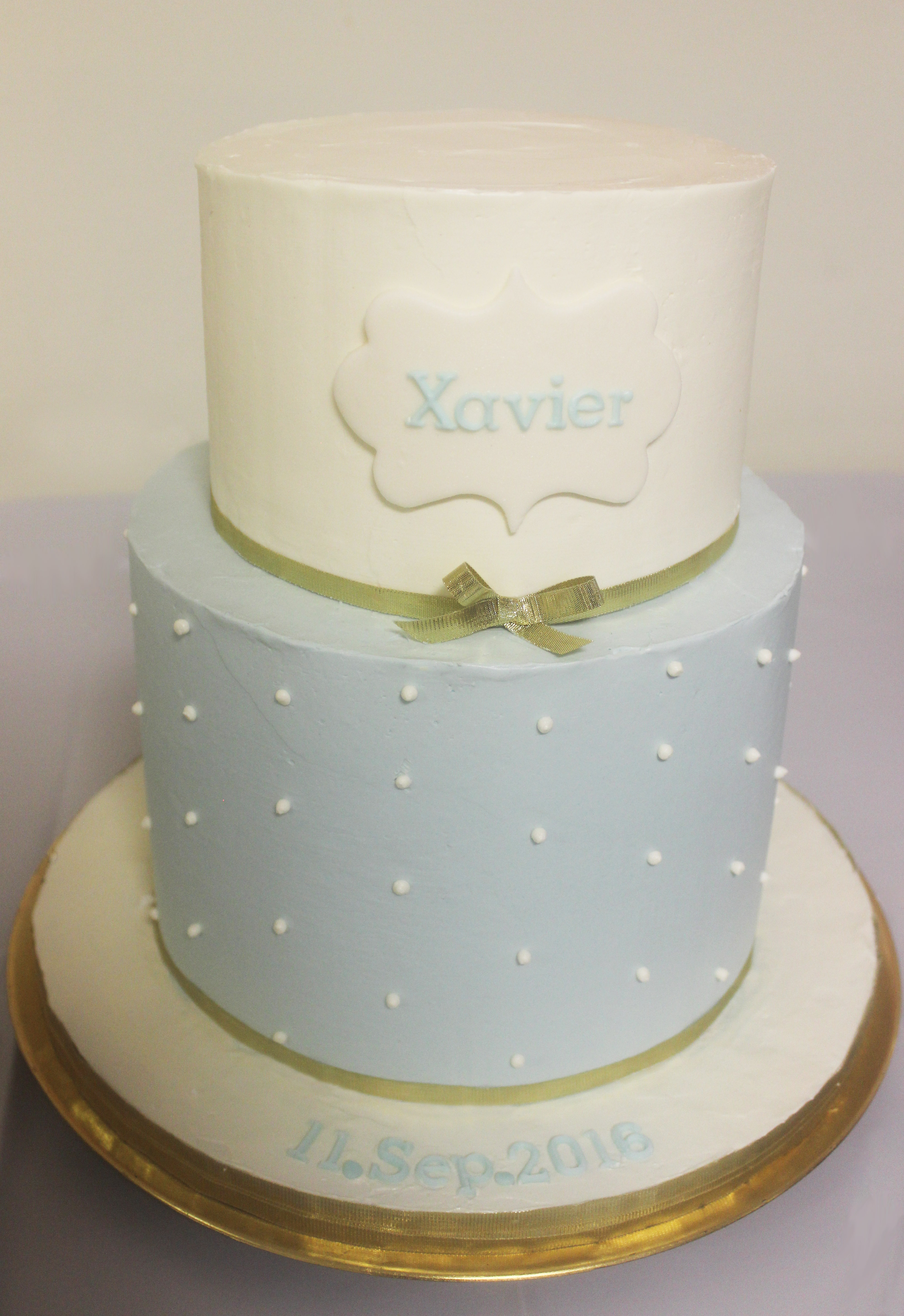 Blue and Gold Buttercream Baptism Cake