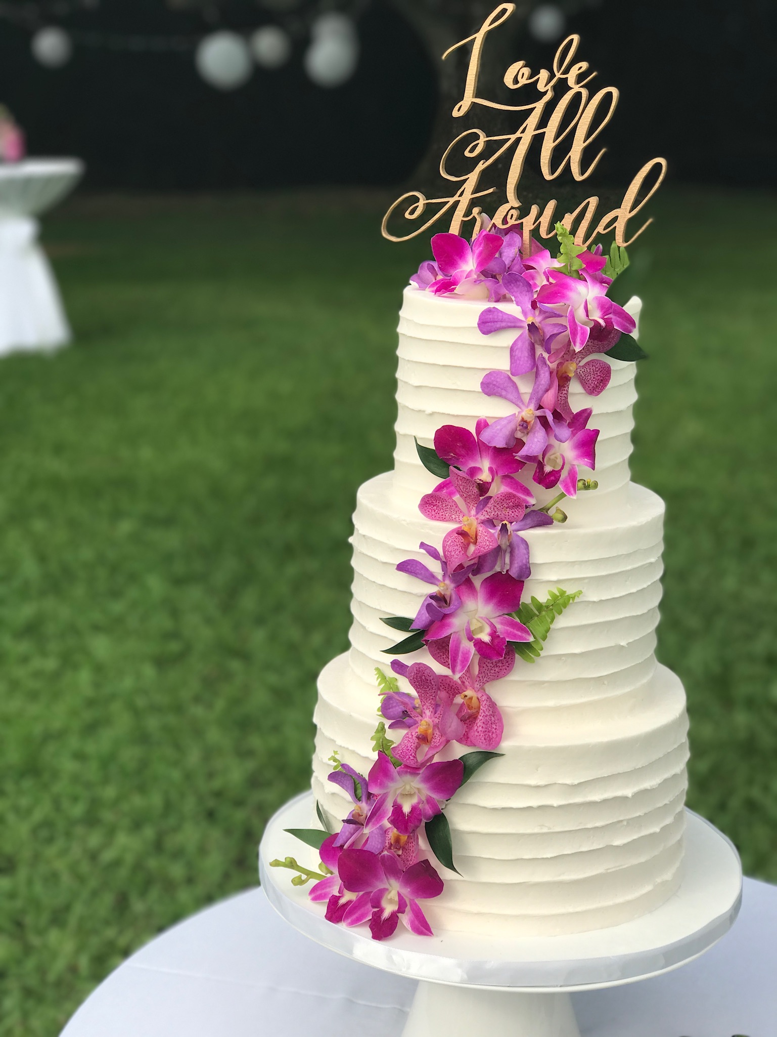 Blue and Purple Orchid Wedding Cake